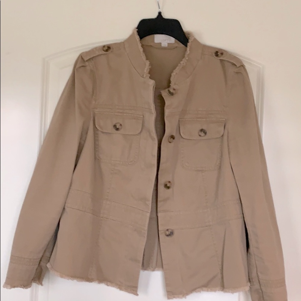 Loft Khaki Button Up Coat With Fringed Sleeve. - image 1